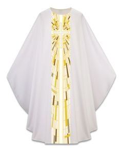 Chasuble #1-7505, White Pius with Printed Cross Motif