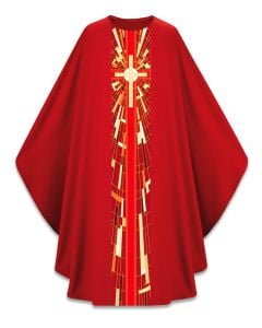 Chasuble #1-7506, Red Pius with Printed Cross Motif