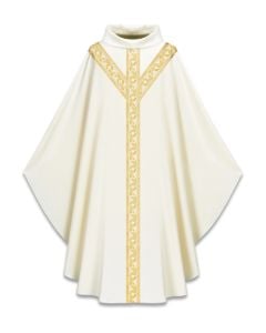 Chasuble #5185, Ecru Pius with Woven Gold Bands