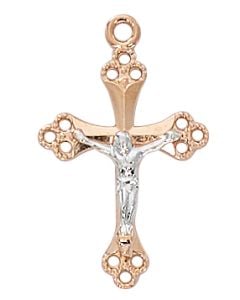 Sterling Silver Rose Gold Two-Tone Crucifix w/ 18" Chain