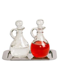 Cruet Set #381, Glass Cruets, Stoppers & Tray