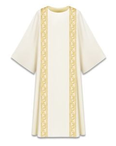 Dalmatic #7-5185, Ecru Pius with Woven Gold Bands