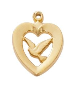 Gold Over Sterling Silver Heart Medal w/ 18" Chain