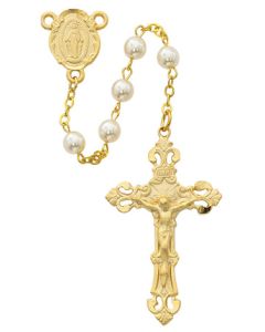 Gold Plated Pewter&Pearl Rosary