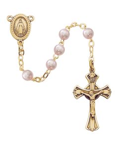 Gold Plated Pink Glass Rosary