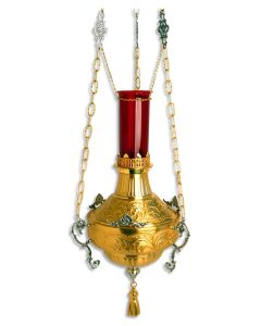 Hanging Sanctuary Lamp #585, 24k Gold and Silver Plated