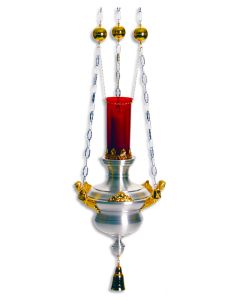 Hanging Sanctuary Lamp #K297, Antique Silver and 24k Gold