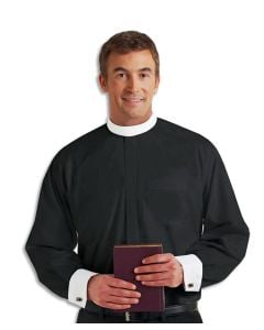 Men's Black French Cuff Banded Collar Clergy Shirts