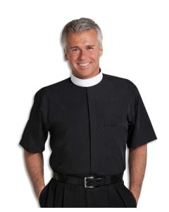 Men's Black Short Sleeve Banded Collar Clergy Shirts