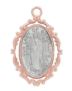 Two-Tone Sterling Silver Rose Gold Guadalupe Medal w/ 18" Chain