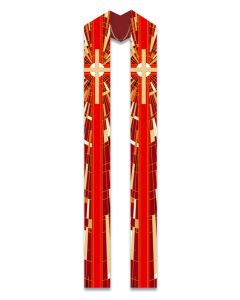 Overlay Stole #50-7506, Red Deco with Printed Cross Motif