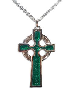 Pectoral Cross #52071, Silver Plated with Green Enamel