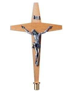 Processional Cross #K130. Satin Brass & Oak