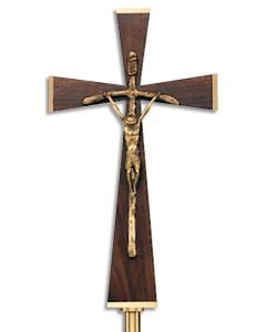 Processional Crucifix #K630W, Bronze & Walnut