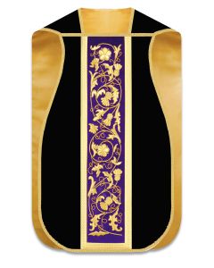 Roman Chasuble #299-5345, Black Brugia with Hand Embroidered Panels