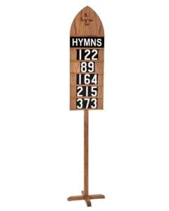 Standing hymn board (12" wide by 86" high) features solid oak cross and dividers